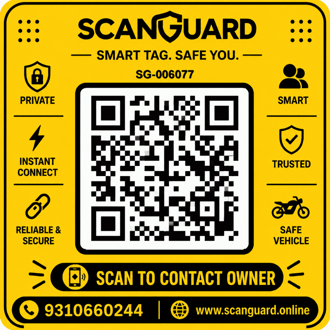 ScanGuard Smart QR Safety Sticker for Vehicle | Scan to Contact Owner